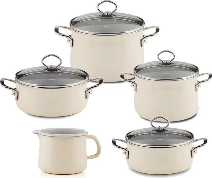 Riess Emaille Nouvelle Kochgeschirr-Set avorio, 5-tlg.