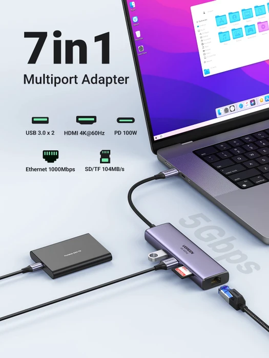 Ugreen 7-in-1 USB-C Hub, USB-C 3.0 [Stecker]