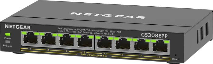 Netgear SOHO GS300 Desktop Gigabit Smart Switch, 8x RJ-45, 123W PoE+