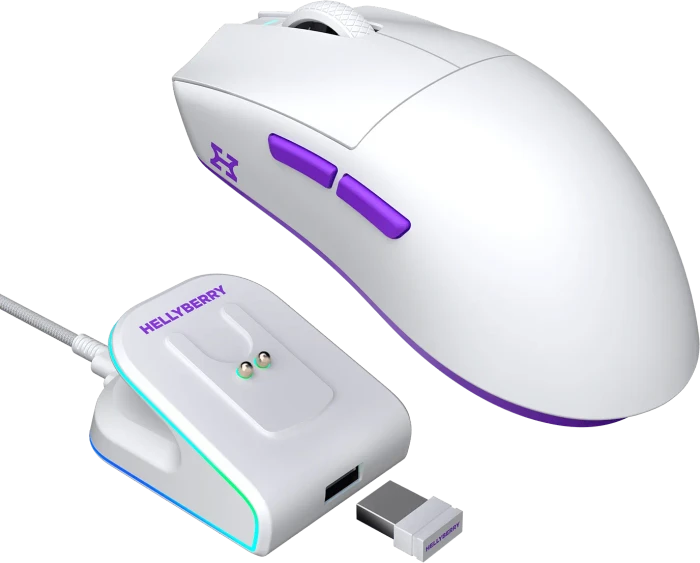 Hellyberry HM47 Wireless Gaming Mouse mit Ladestation, weiß, USB/Bluetooth