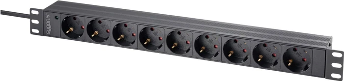 Sygonix 19" Aluminium Steckdosenleiste, 1HE, 9-fach, 250V, schwarz, 1.8m