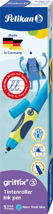 Pelikan griffix 3 Tintenroller (Patrone) neon fresh blue, Rechtshänder, Faltschachtel