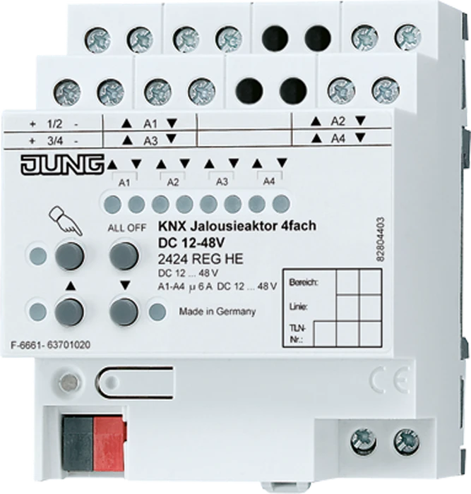 Jung KNX Jalousieaktor 4-fach 48V, 4TE REG, Schaltaktor