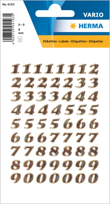 Herma Zahlenetiketten 0-9, 6x8mm, gold, 1 Blatt (64 Etiketten)