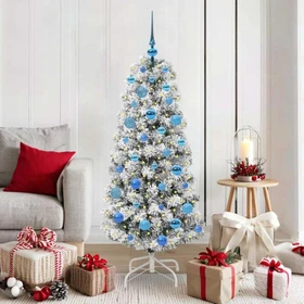 vidaXL Künstlicher Weihnachtsbaum schlank mit Schnee, 150cm, inkl. LED-Beleuchtung