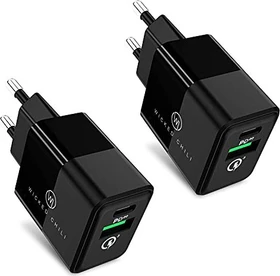 Wicked Chili 20W Dual USB-Netzteil mit Quick Charge und USB-C PD schwarz, 2er-Pack