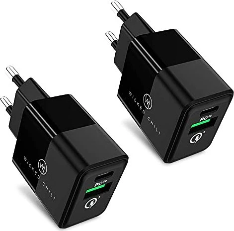 Wicked Chili 20W Dual USB-Netzteil mit Quick Charge und USB-C PD schwarz, 2er-Pack