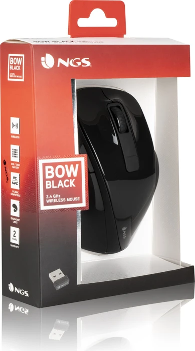 NGS Bow Wireless Ergonomic Mouse schwarz, USB