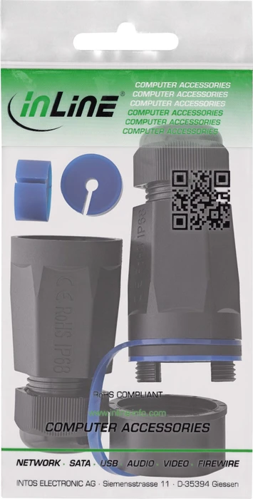 InLine Kabelverbinder RJ-45 Buchse/Verlegekabel Cat.6A, geschirmt, IP68, Leergehäuse mit Deckel