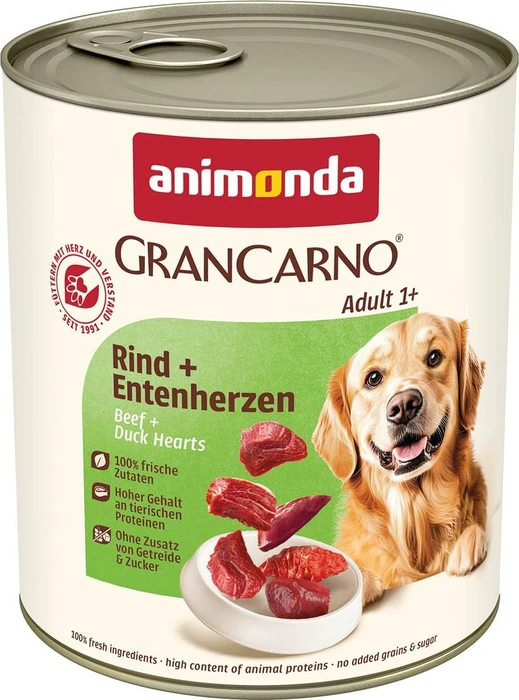 animonda GranCarno Dose Fleisch pur Adult Rind und Entenherzen, 19.20kg (24x 800g)