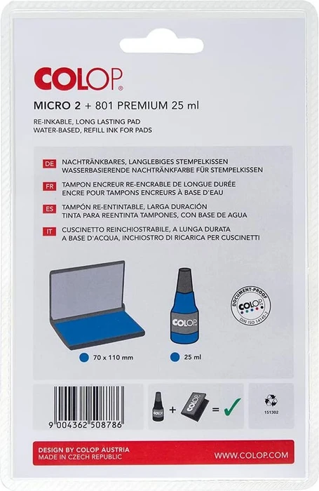 COLOP Kombibox Stempelkissen Set Micro 2 + Stempelfarbe 801, schwarz
