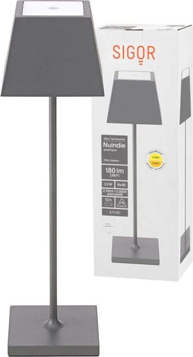 Sigor Nuindie Akku-Tischleuchte eckig anthrazit