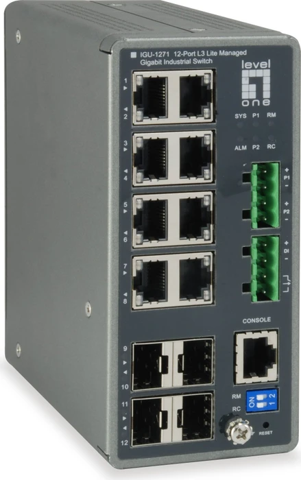 LevelOne IGU-12 Turing Industrial Railmount Gigabit Managed Switch, 8x RJ-45, 4x SFP