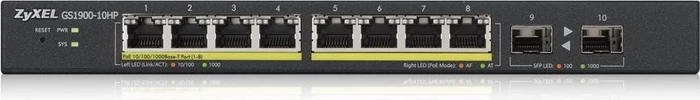 Zyxel GS1900 Desktop Gigabit Smart Switch, 8x RJ-45, 2x SFP, 77W PoE+