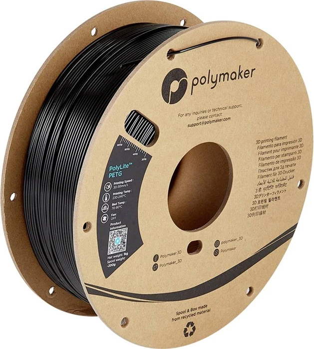 Polymaker PolyLite PETG, schwarz, Spule, 1.75mm, 1.00kg