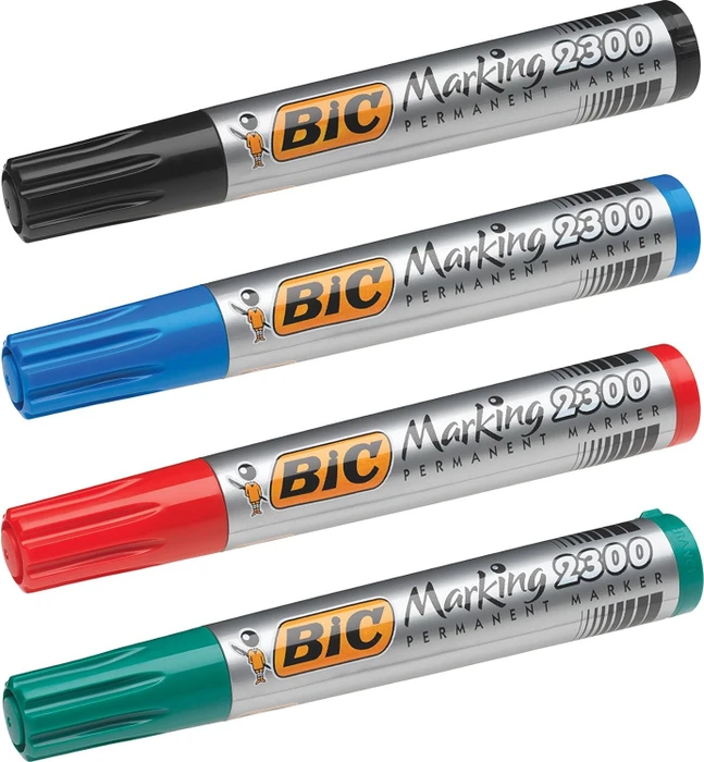 BIC Marking 2300 ECOlutions Permanentmarker Keilspitze 3.7-5.5mm schwarz/blau/rot/grün, 4er-Set, Box