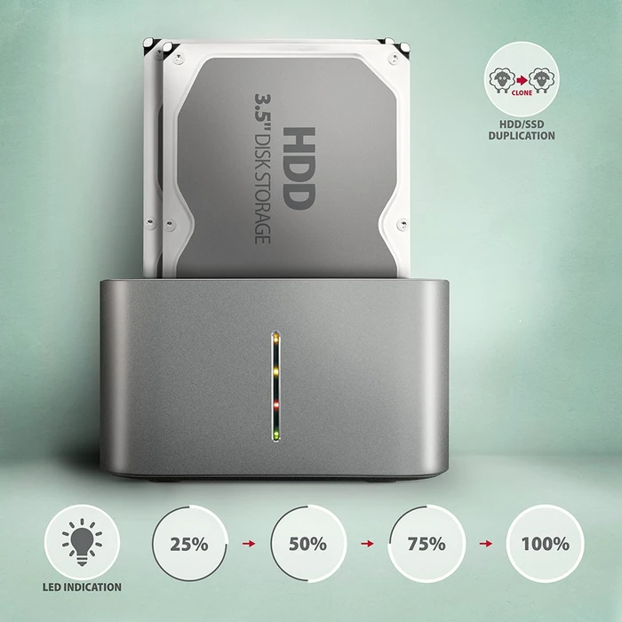 Axagon Dual Dock, 2.5"/3.5, USB-C 3.0