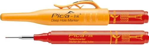 Pica Tieflochmarker 150/40 | Permanentmarker für Bohrlöcher | Edelstahl-Teleskopspitze | wasserfest | nachfüllbar | rot Image