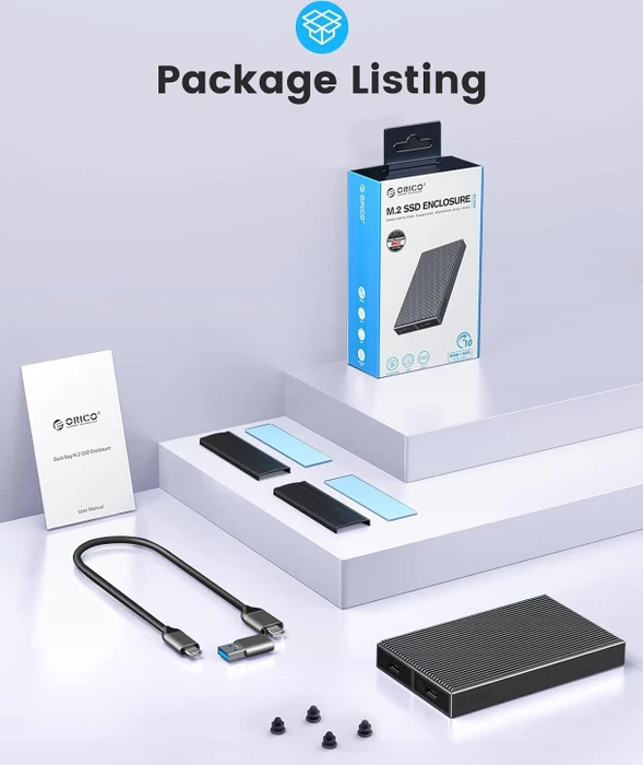 Orico Dual-bay M.2 SSD Enclosure 1x PCIe/ 1x SATA NVME, USB-C 3.1