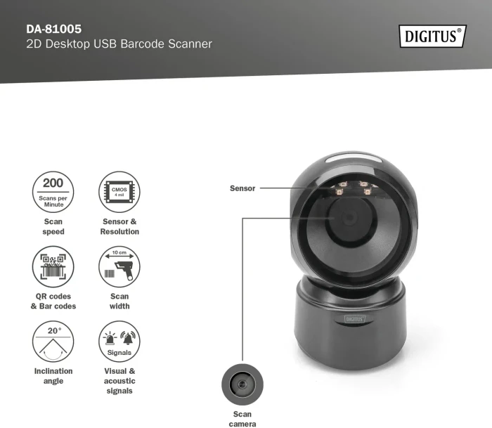 Digitus 2D Desktop USB Barcode Scanner schwarz