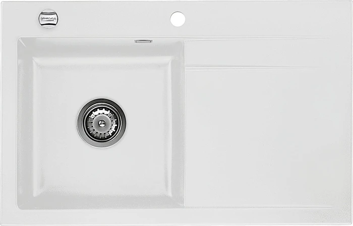systemceram Stema 80 Einbau Becken links mit Ablauffernbedienung satin