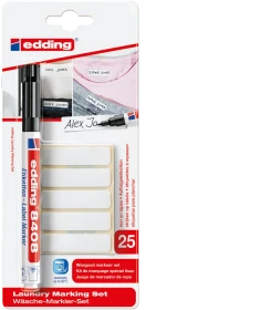 edding 8408 Wäschemarkierset mit 25 Aufbügeletiketten schwarz, Blister
