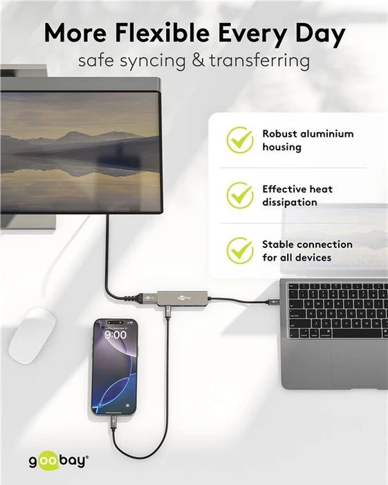 Wentronic goobay Slim 5-Port USB-Hub mit HDMI, USB-C 3.0 [Stecker]