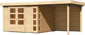 Karibu Kerko 5 Gartenhaus inkl. Anbau + Rückwand 2.4m natur
