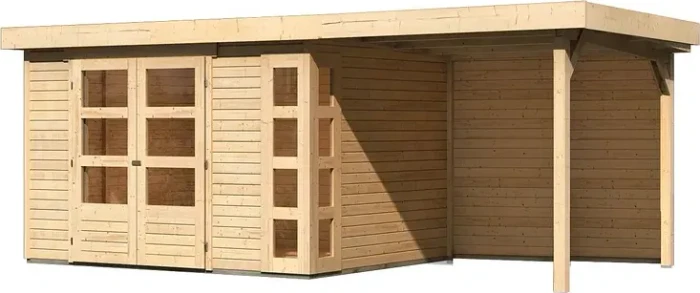 Karibu Kerko 5 Gartenhaus inkl. Anbau + Rückwand 2.4m natur
