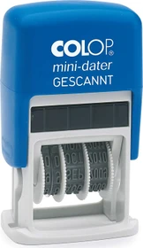 COLOP Mini-Dater S160/L6 Datumstempel mit Textplatte GESCANNT, 25x12mm, Monat in Buchstaben, blau