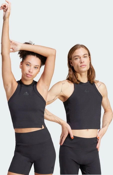 adidas Lounge Ribbed Crop Funktionsshirt ärmellos schwarz (Damen)