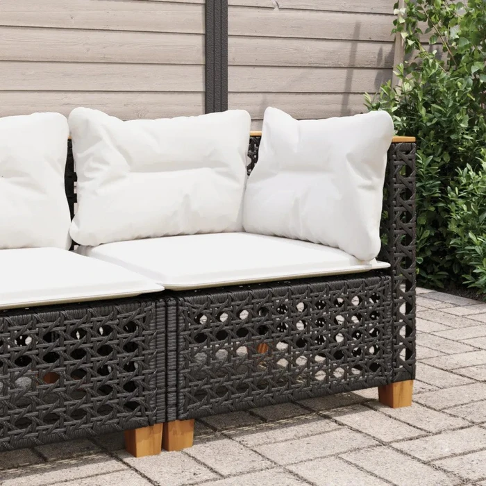 vidaXL Eck-Gartensofa mit Kissen schwarz/weiß (365923)