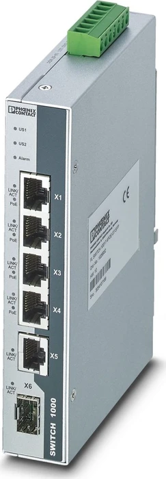 Phoenix Contact FL 1000 Industrial Railmount Switch 1001T-4POE-GT-SFP, 5x RJ-45, 1x SFP, 120W PoE+