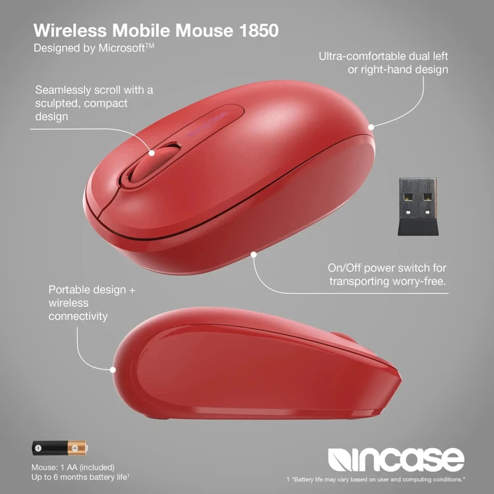 Incase Wireless Mobile Mouse 1850 Flame Red, rot, USB