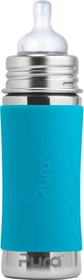Pura Kiki Babyflasche Edelstahl mit Sleeve Silikon, 325ml, blau