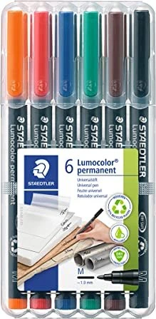 Staedtler Lumocolor Permanent Fineliner – Box Mit 6 Farben – Universalstift M – Wasserfest & Lichtbeständig