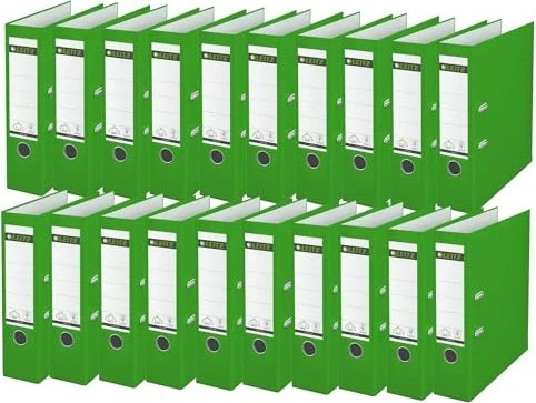 Leitz Qualitäts Ordner 2-Ring 180° Plastik, 80mm, A4, hellgrün, 20er-Pack