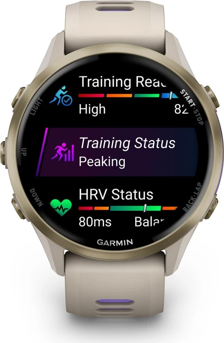 Garmin Forerunner 970 soft gold titanium/french grey/translucent indigo