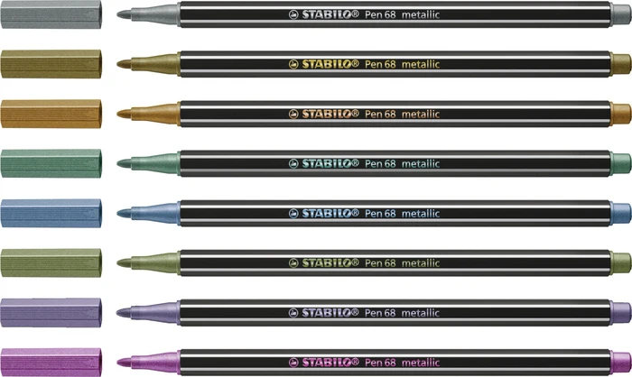 STABILO Pen 68 Metallic Farben sortiert, 8er-Set, Metallbox