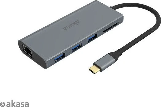 Akasa 9-in-1 Dock, USB-Hub, Dual-Slot-Cardreader, USB-C 3.0 [Stecker]