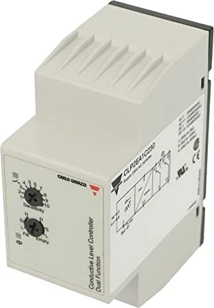 Carlo Gavazzi Leitfähiger 2-Punkt-Füllstandregler, Stecksockelmontage, Füllen-Entleeren-Funktion, Empfindlichkeit 250 Ohm - 500 kOhm, 2 x Wechsler-Relaisausgang (DPDT), Versorgungsspannung 230 VAC, Gehäuse 35,5 x 81 x 60,2 mm, IP20
