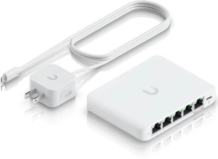Ubiquiti UniFiSwitch Flex Mini Desktop 2.5G Smart Switch, 5x RJ-45, PoE PD