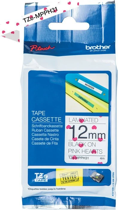Brother TZe-MPPH31 Beschriftungsband, 12mm, schwarz/pink/weiß (Muster)