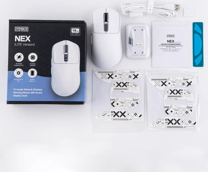 Epomaker Nex Lite Wireless Gaming Mouse mit Ladestation, weiß, USB/Bluetooth