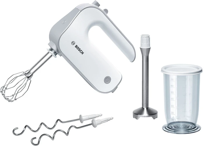 Bosch Handmixer MFQ4070 | 500 Watt | 5 Stufen | Edelstahl-Mixfuß | FineCreamer-Besen | Weiß/Silber Image