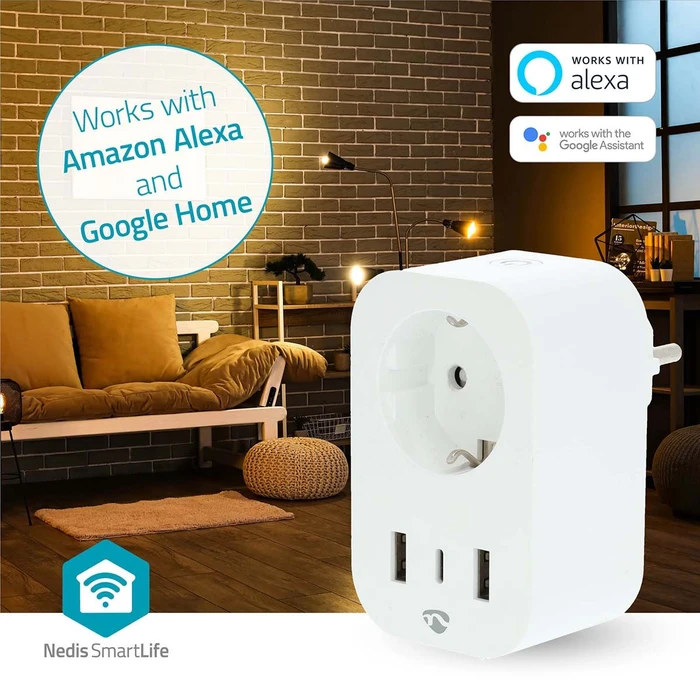 Nedis SmartLife Smart Stecker, 3680W, 1x USB-C/2x USB-A, Typ F, Smart-Steckdose