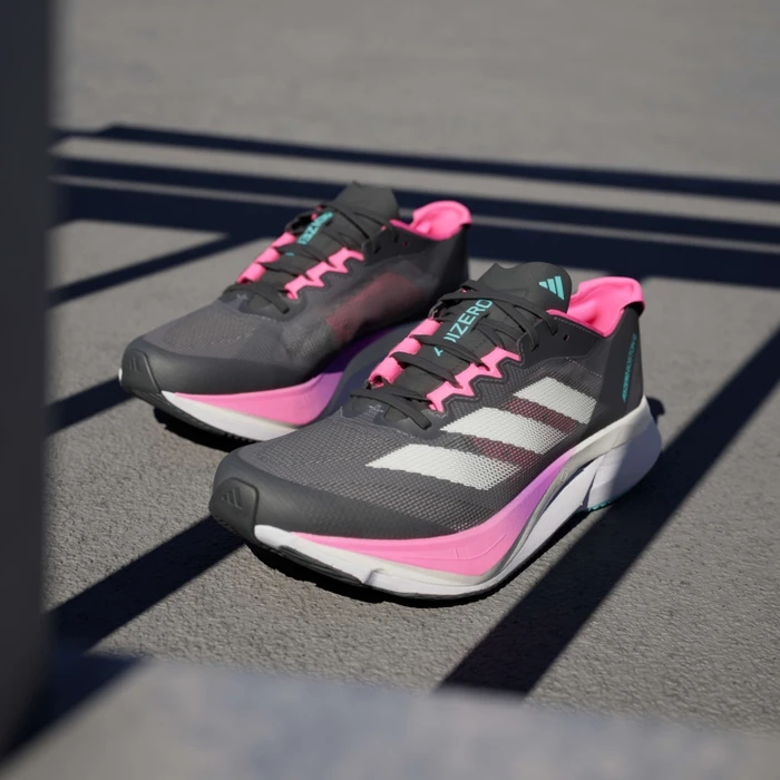 adidas Adizero Boston 12 grey five/crystal jade/lucid pink (Damen)