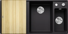 Blanco Axia III 6 S-F InFino Becken rechts mit Ablauffernbedienung schwarz inkl. Holzschneidebrett