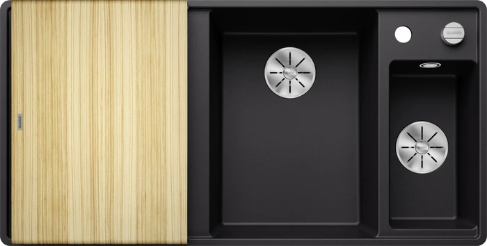 Blanco Axia III 6 S-F InFino Becken rechts mit Ablauffernbedienung schwarz inkl. Holzschneidebrett