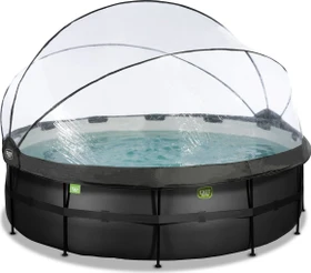 Exit Toys Black Leather Frame Pool mit Sandfilterpumpe, Abdeckung und Wärmepumpe rund 450x122cm